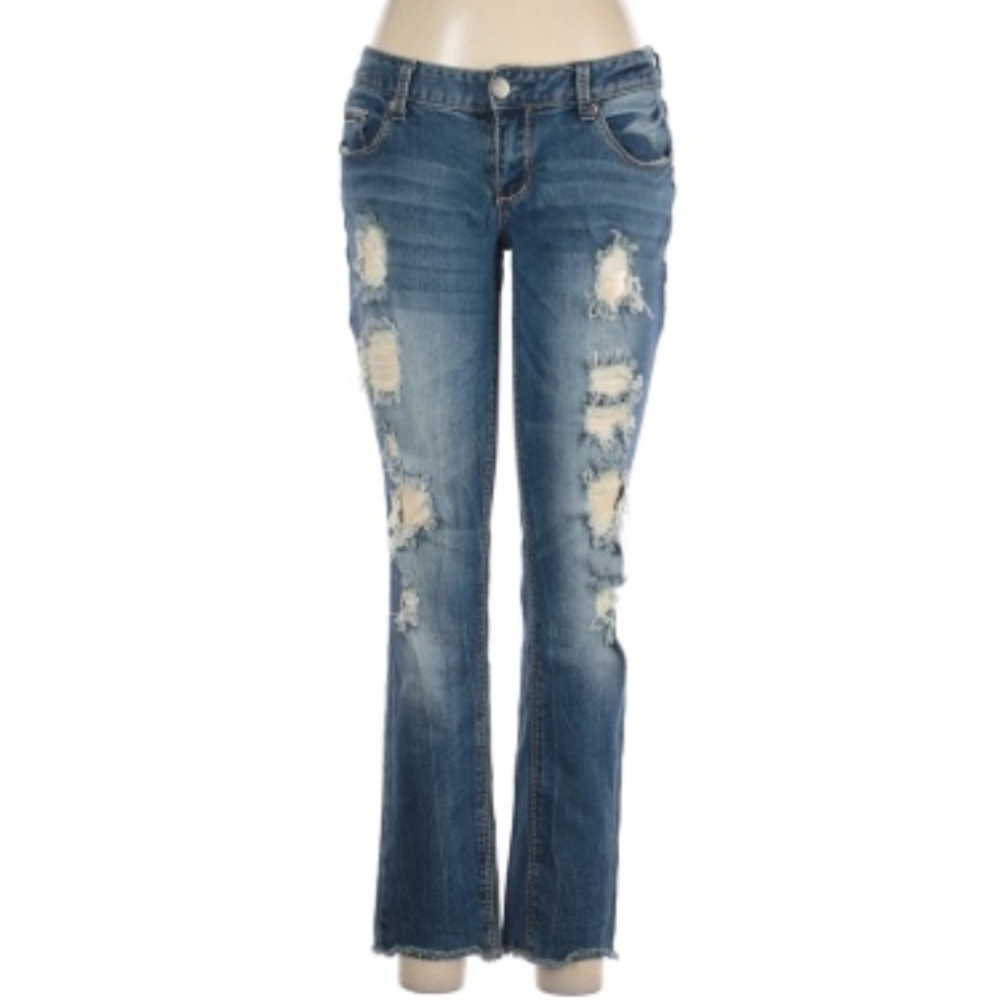 Amethyst blue jeans boot cut destroyed jeans 11